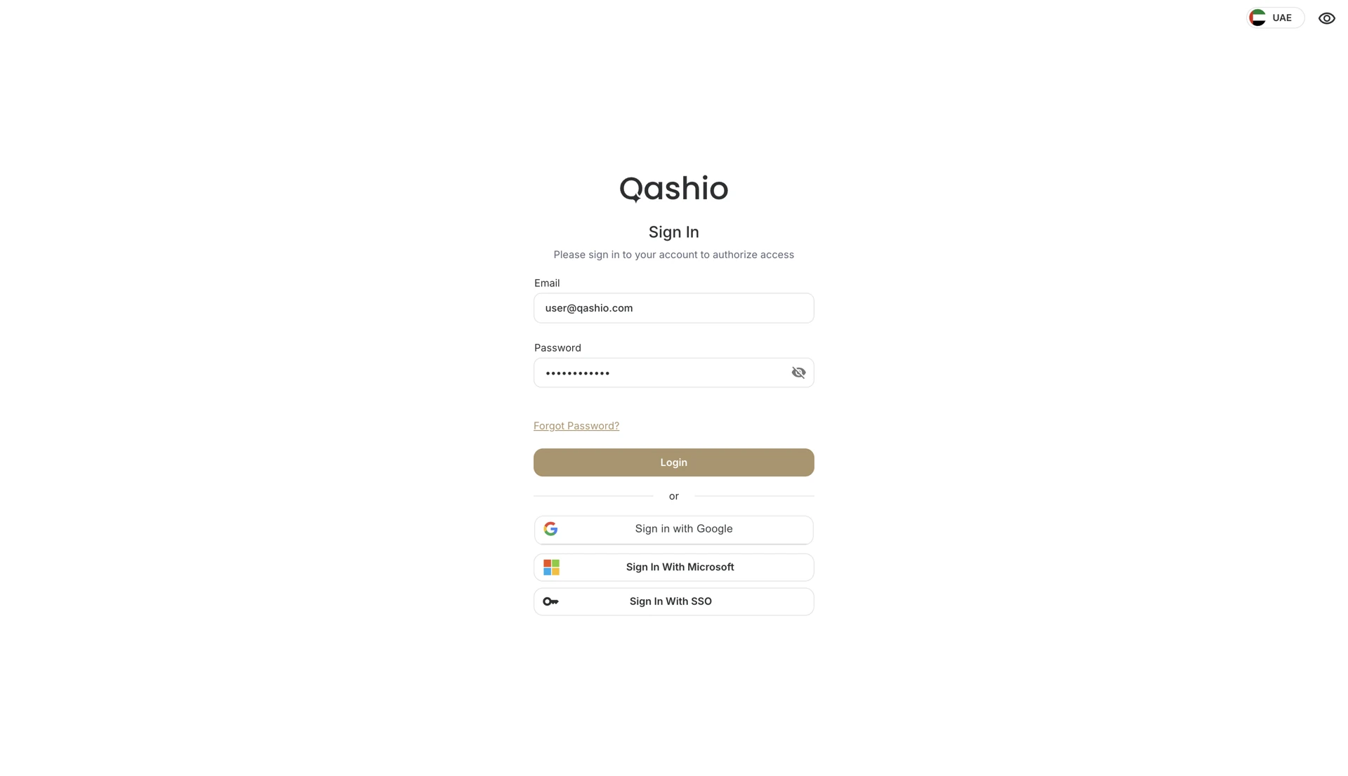 The Qashio sign-in page shown during the authorize step